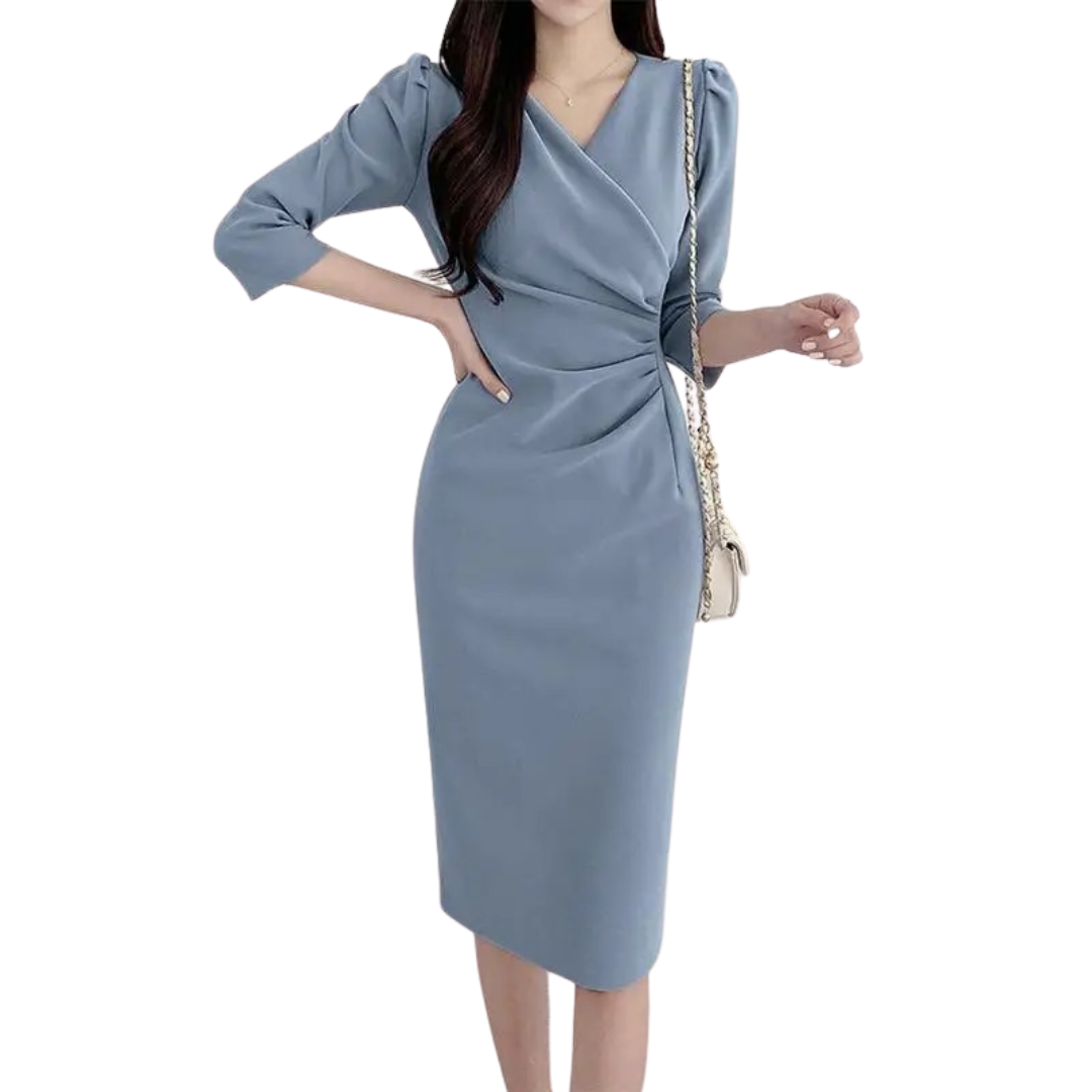 V-ringad Bodycon knälång arbetsklänning för kvinnor