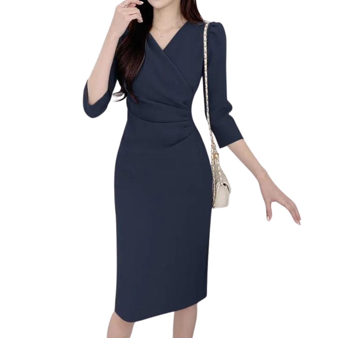 V-ringad Bodycon knälång arbetsklänning för kvinnor
