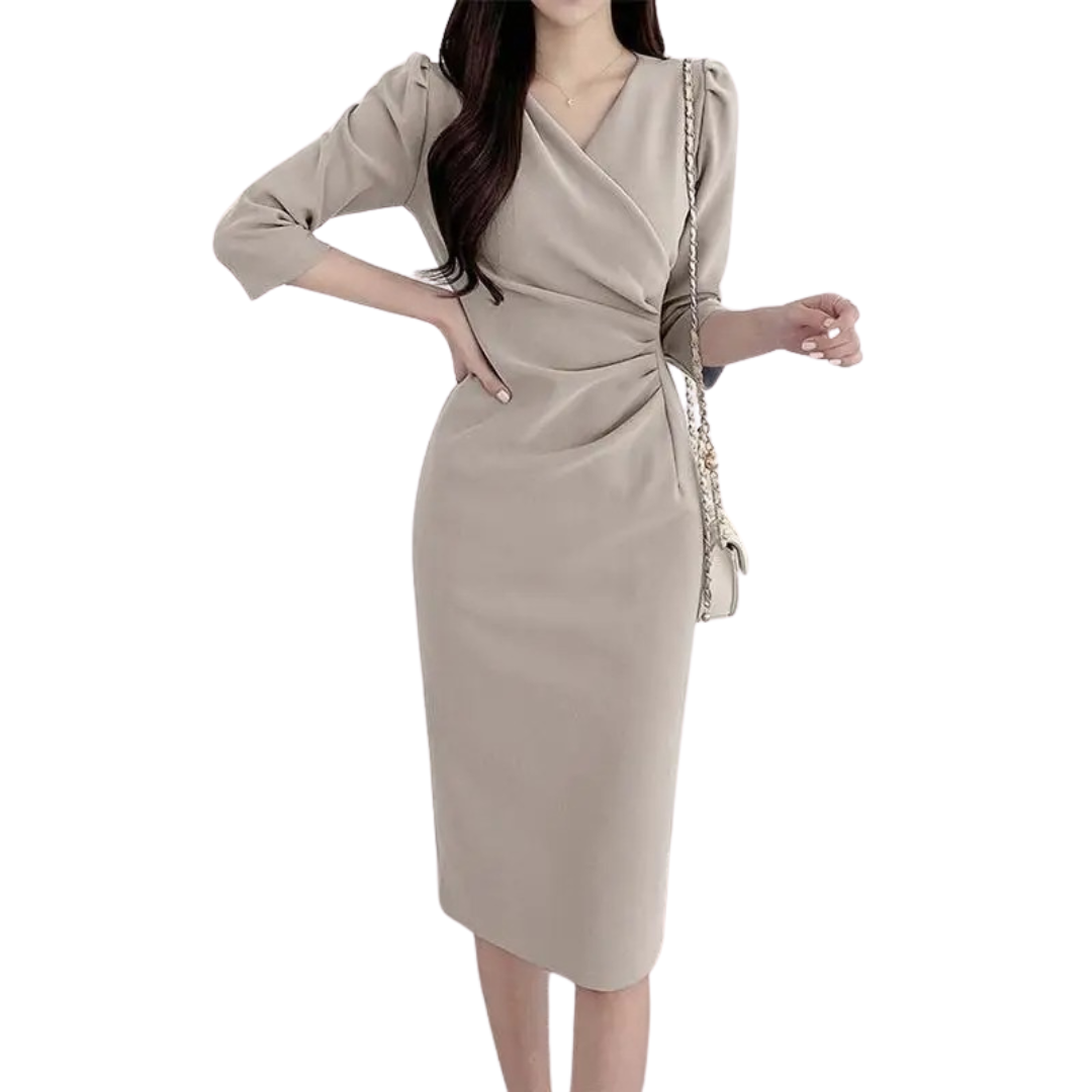 V-ringad Bodycon knälång arbetsklänning för kvinnor