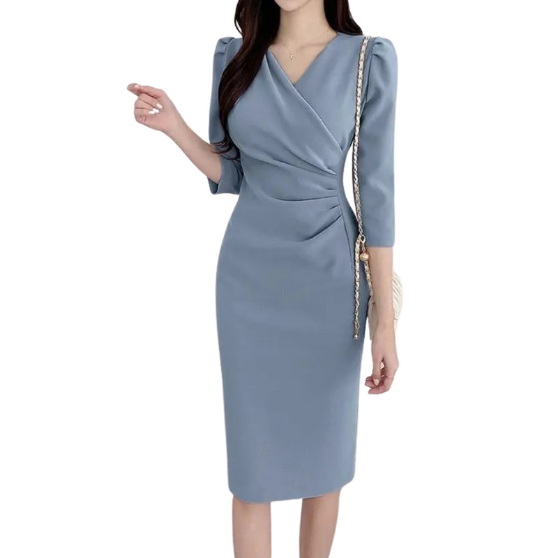 V-ringad Bodycon knälång arbetsklänning för kvinnor