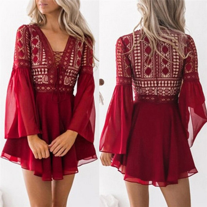 Boho chic spets klänning
