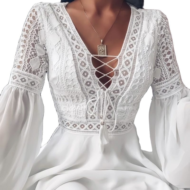 Boho chic spets klänning