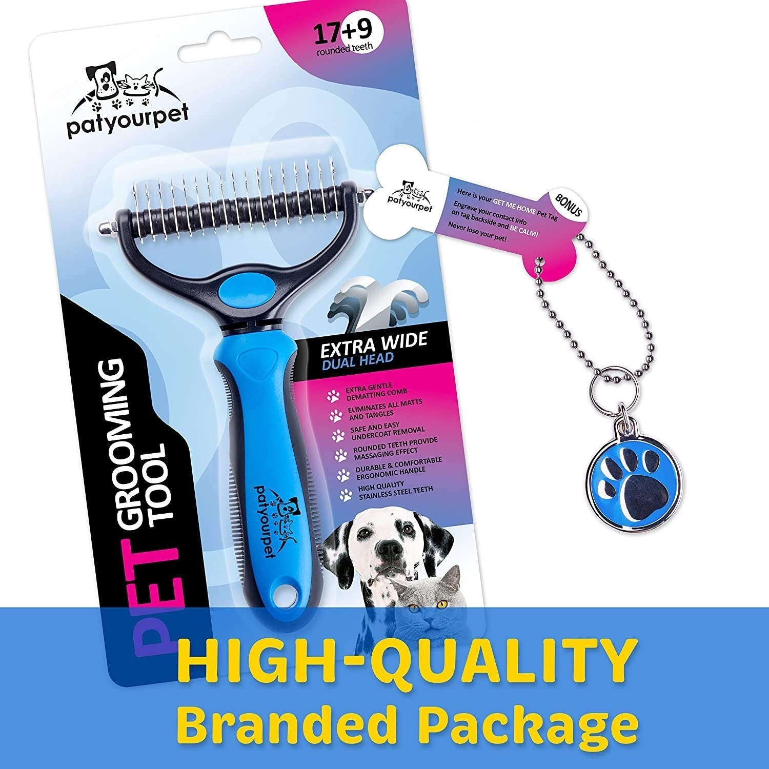 Dubbelsidig borste för trimning av sällskapsdjur