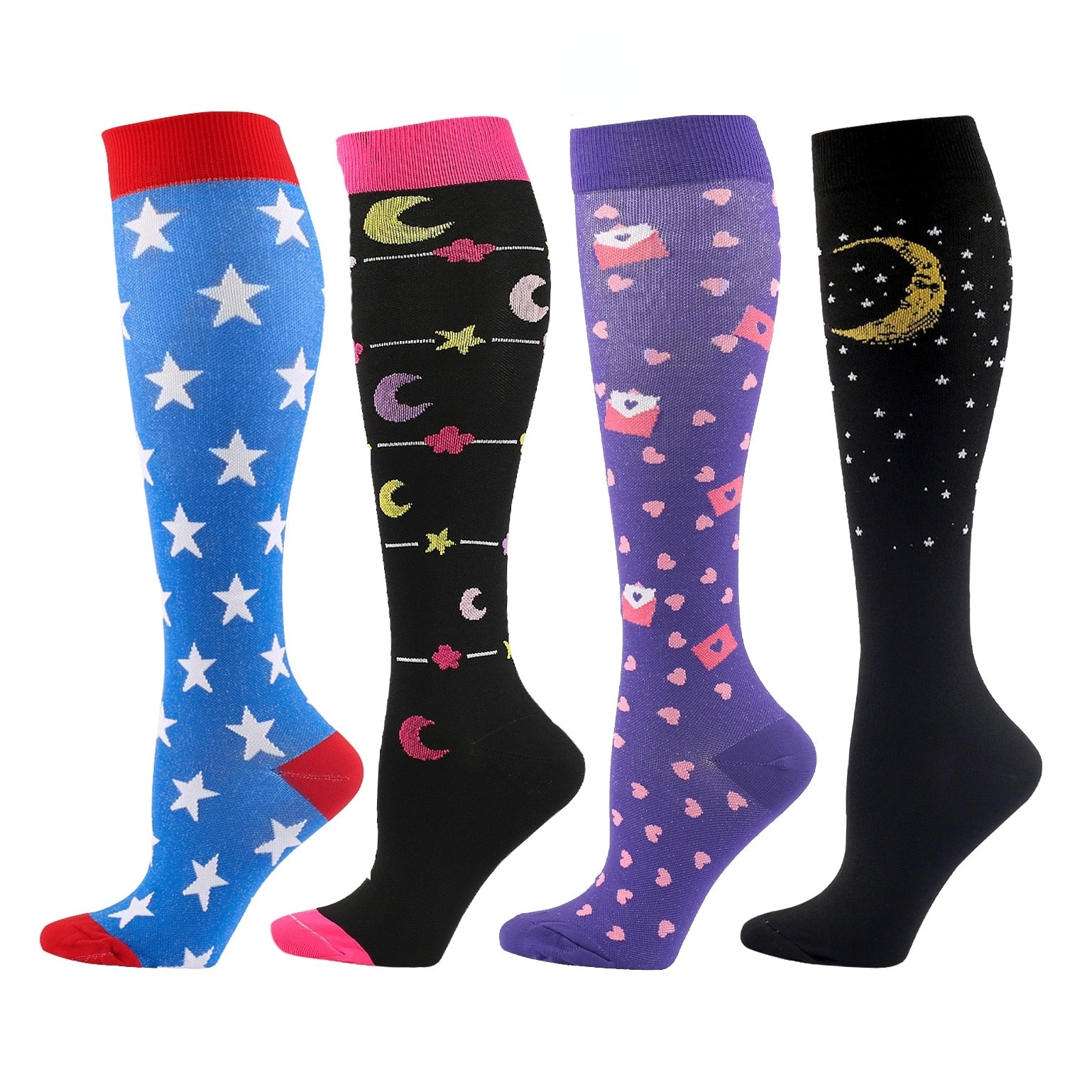 Färgglada långa kompressionsstrumpor (4 par)