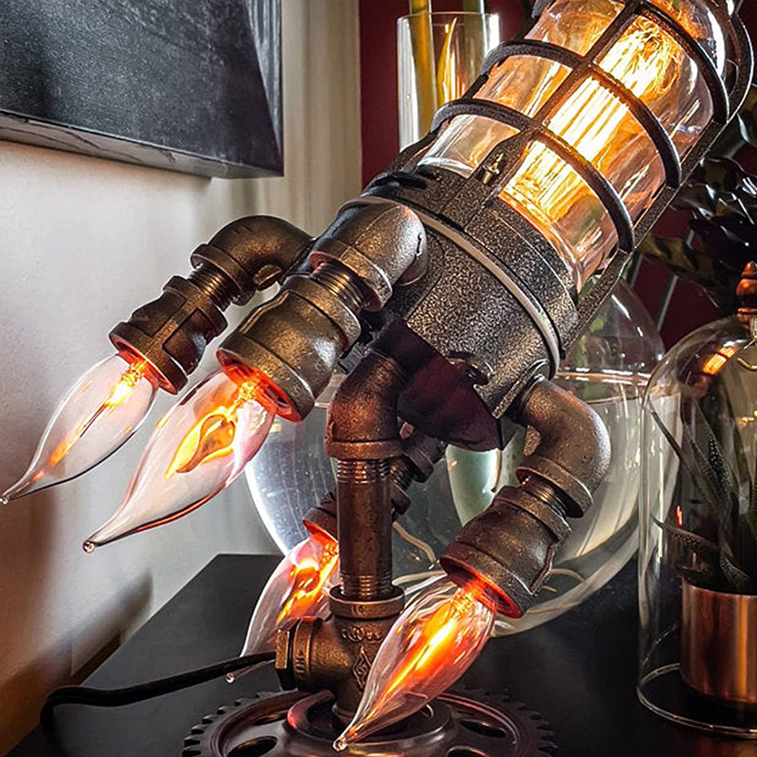 Steampunk Retro Rocket Lampa | Handgjord inredning i industriell stil med justerbar belysning