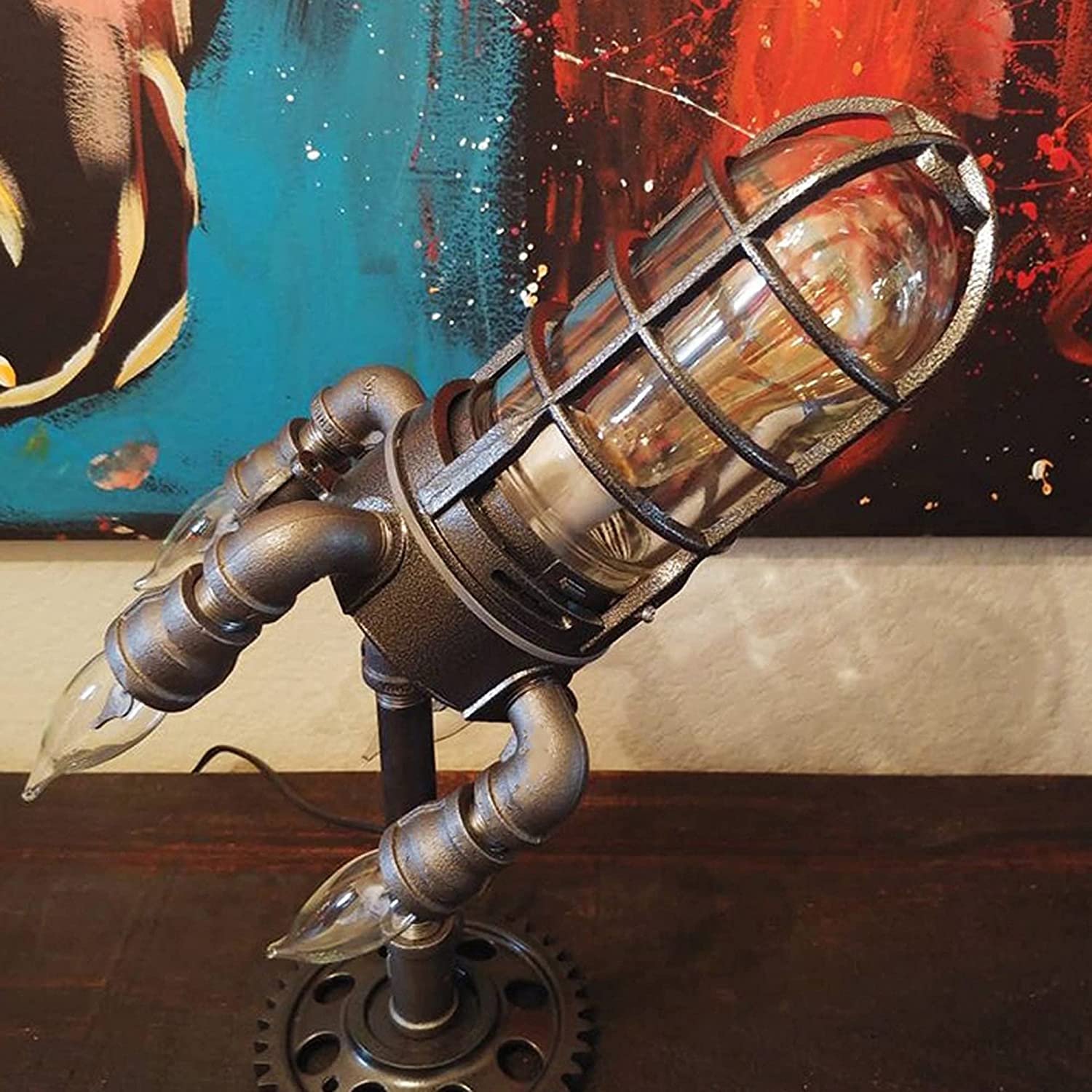 Steampunk Retro Rocket Lampa | Handgjord inredning i industriell stil med justerbar belysning