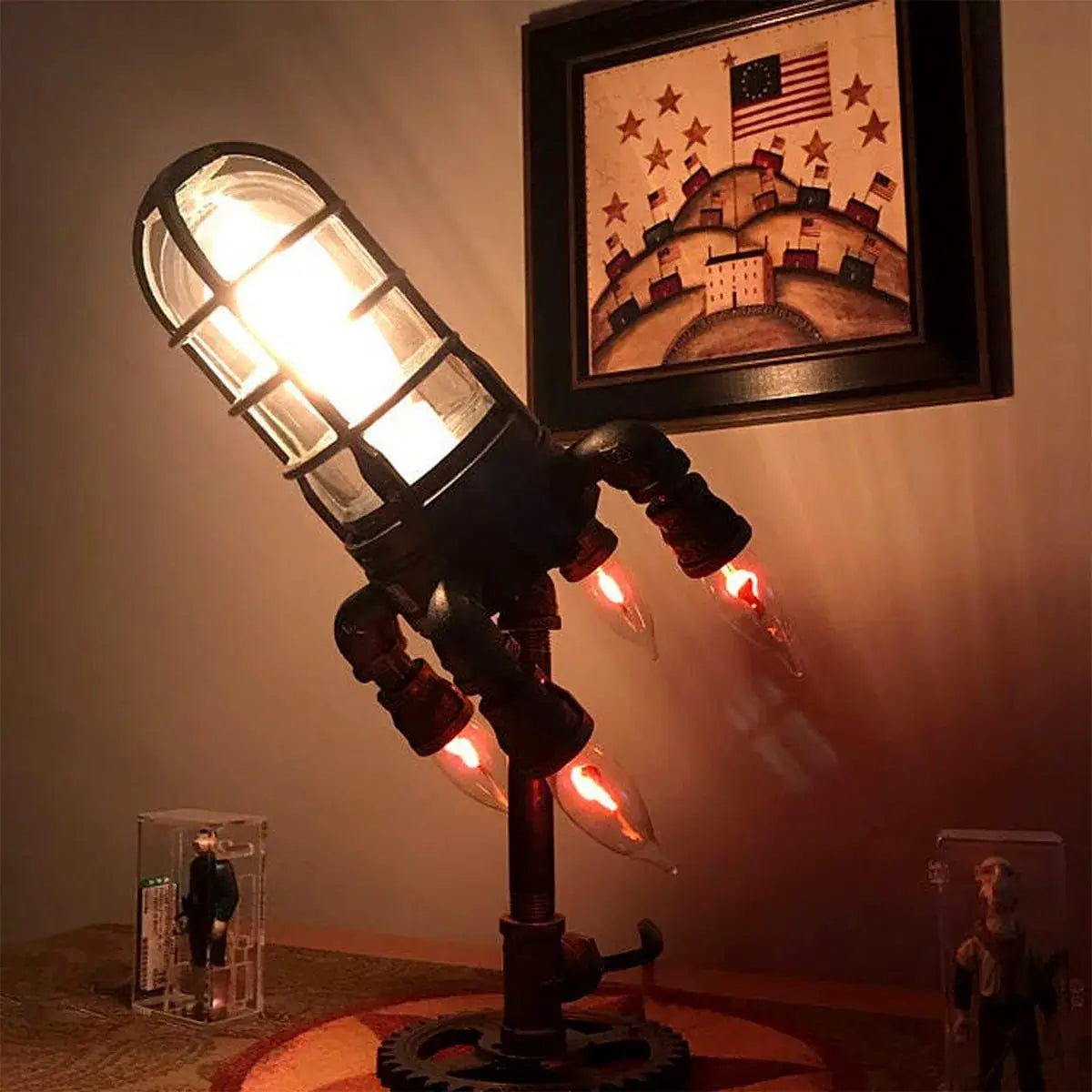Steampunk Retro Rocket Lampa | Handgjord inredning i industriell stil med justerbar belysning